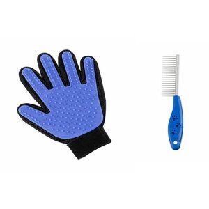 Pet Grooming Set, Shedding Glove & Wide Tooth Comb,  For Shedding Fur Hair